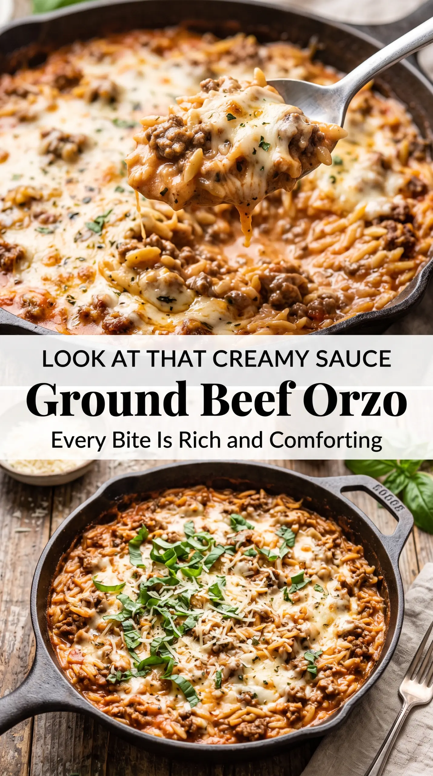 Ground Beef Orzo with Tomato Cream Sauce
