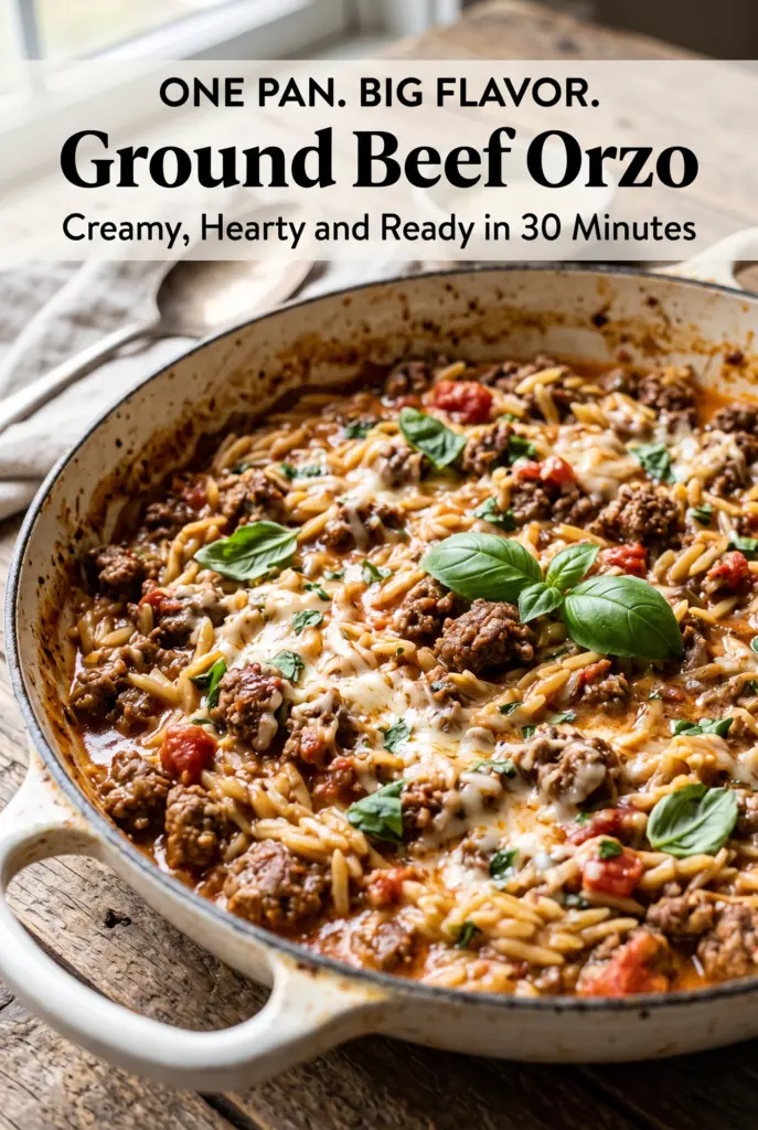 Ground Beef Orzo with Creamy Tomato Parmesan Sauce