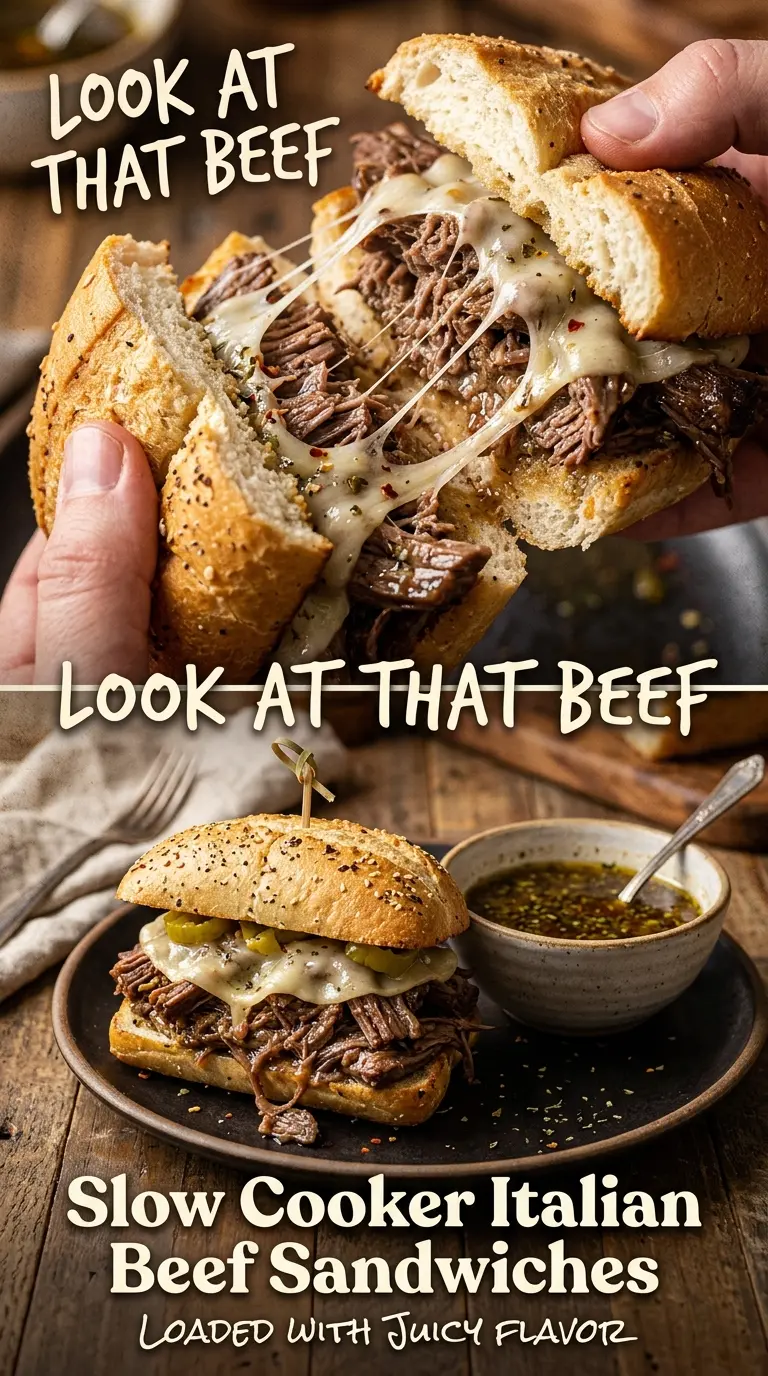 Slow Cooker Italian Beef Sandwiches tangy shredded beef