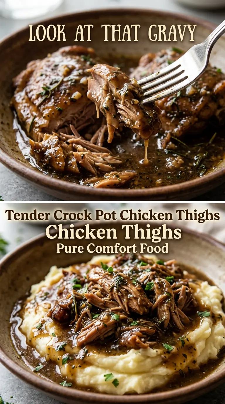 Tender Crock Pot Chicken Thighs garlic herb gravy
