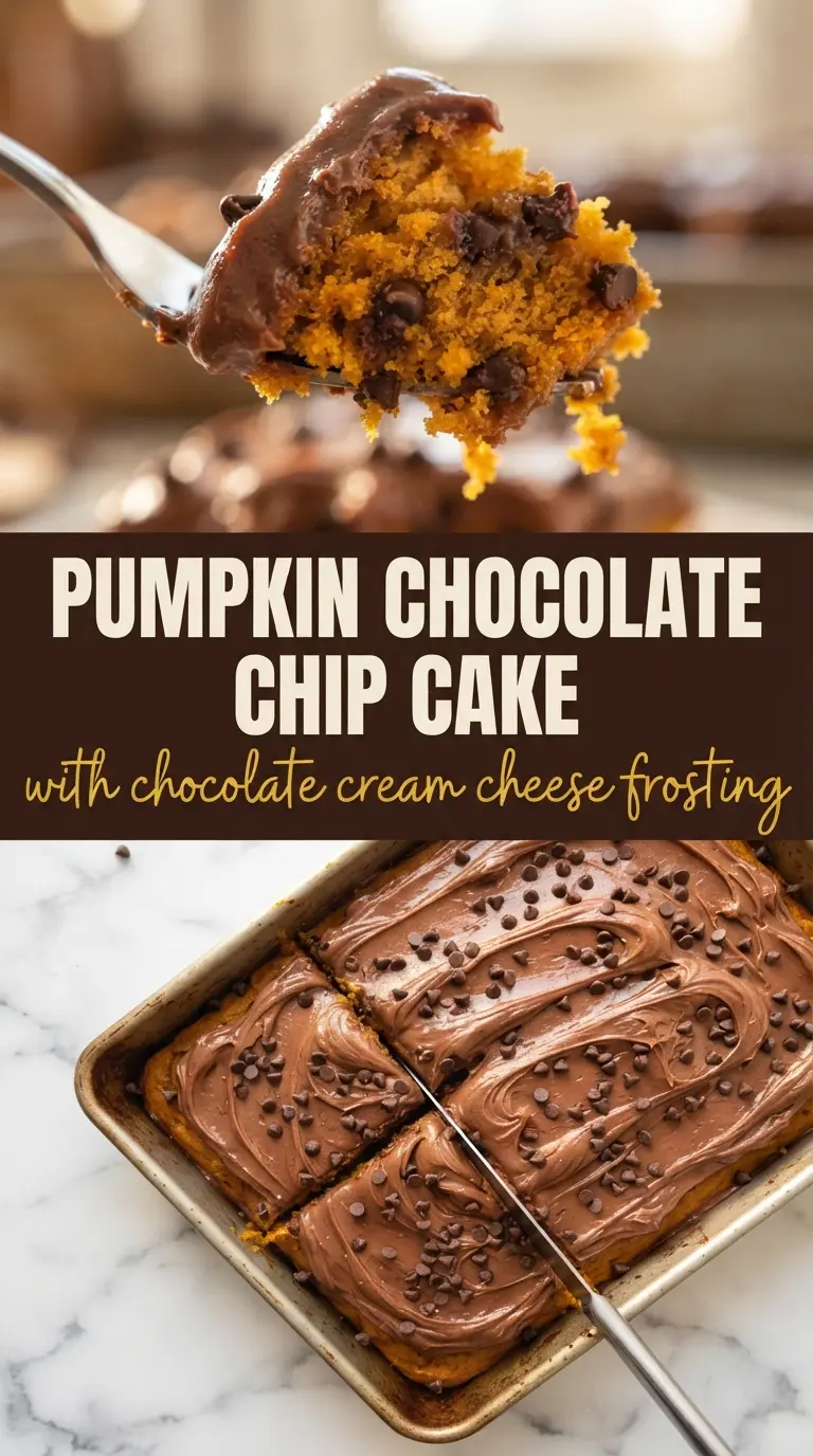 Pumpkin Chocolate Chip Cake with Chocolate Cream Cheese Frosting moist chocolatey spiced