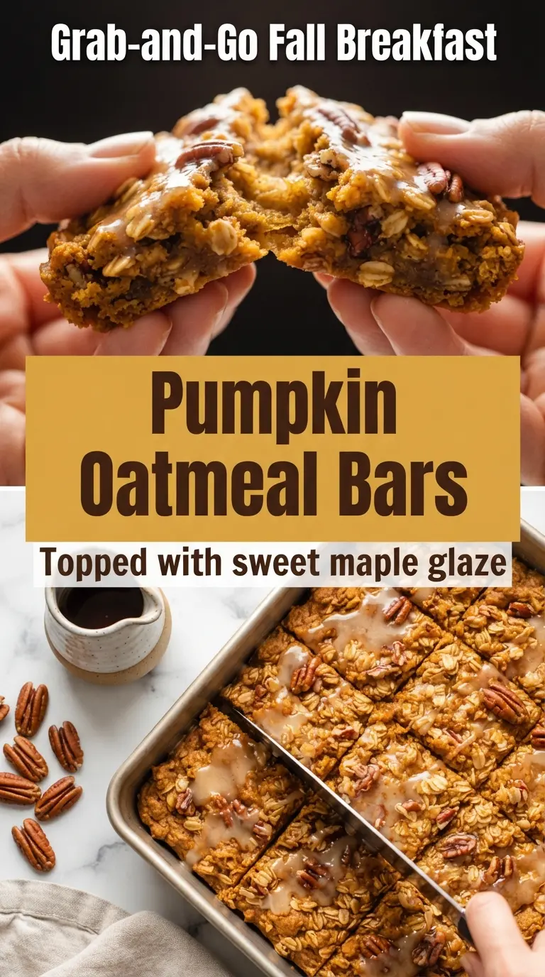 Pumpkin oatmeal bars with maple drizzle, chewy, spiced