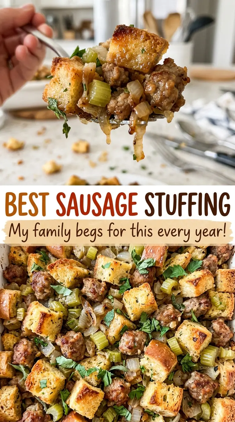 Best Sausage Stuffing with savory sausage and herbs