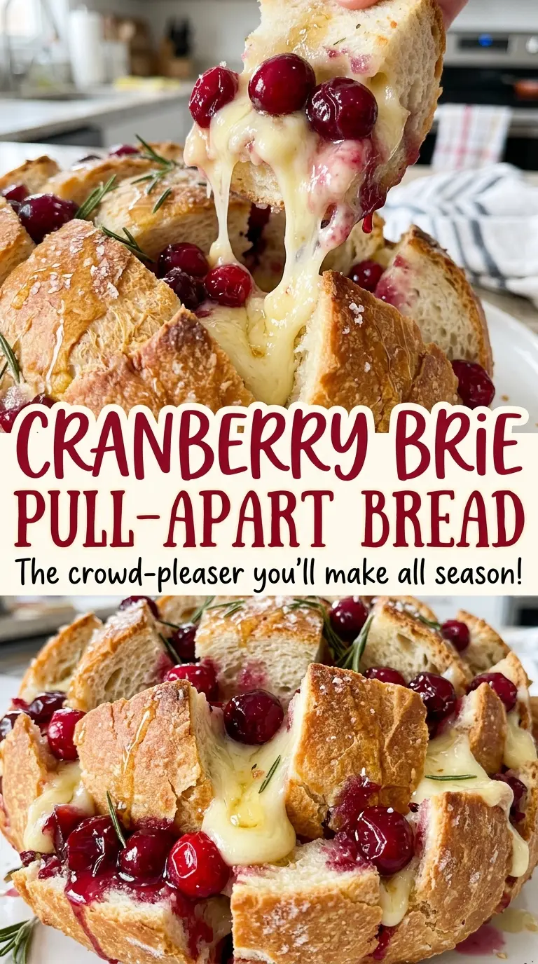 Cranberry Brie Pull-Apart Bread with crisp golden crust