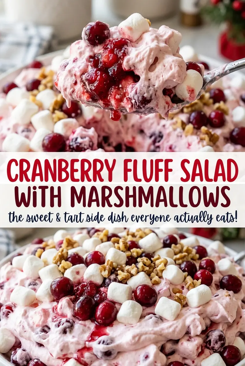Cranberry Fluff Salad with Marshmallows, tart and fluffy