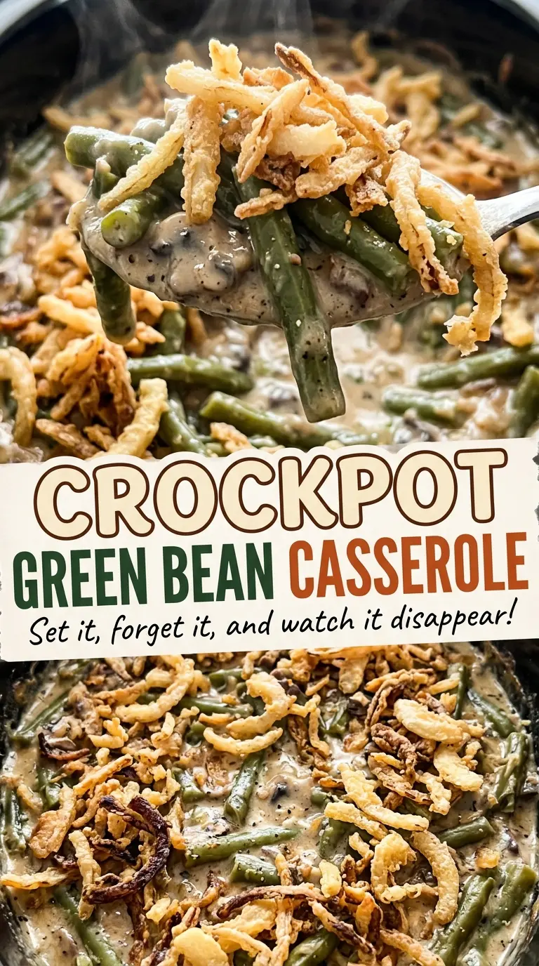 Crockpot Green Bean Casserole crispy onion topping