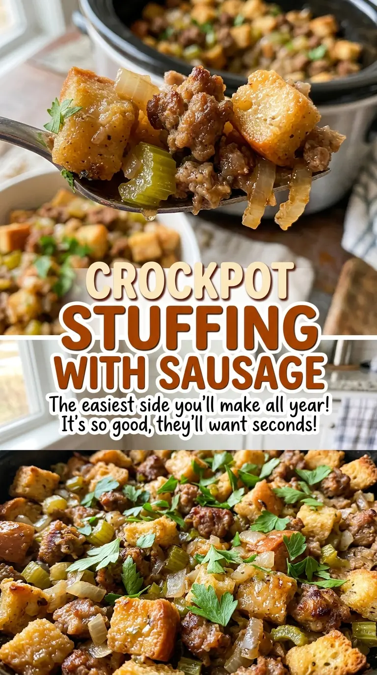 Crockpot Stuffing with Sausage herby tender