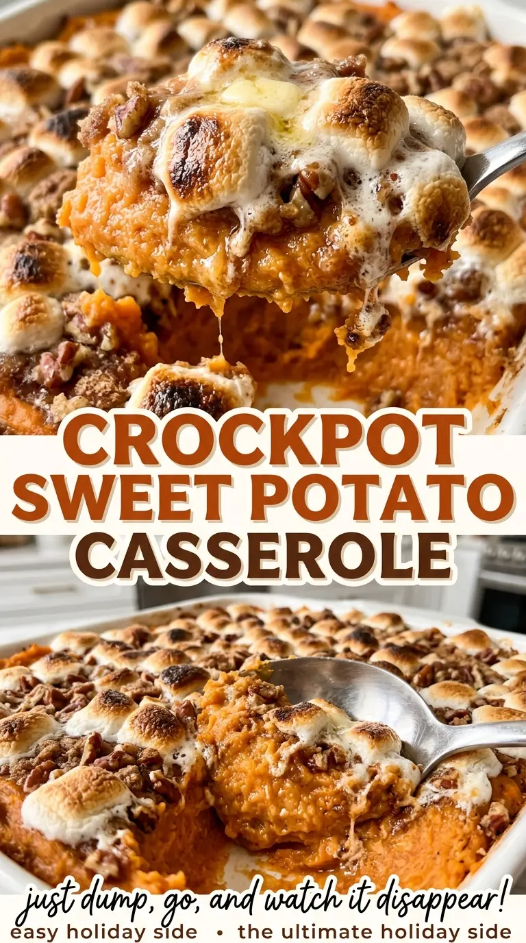 Crockpot Sweet Potato Casserole pecan marshmallow topping