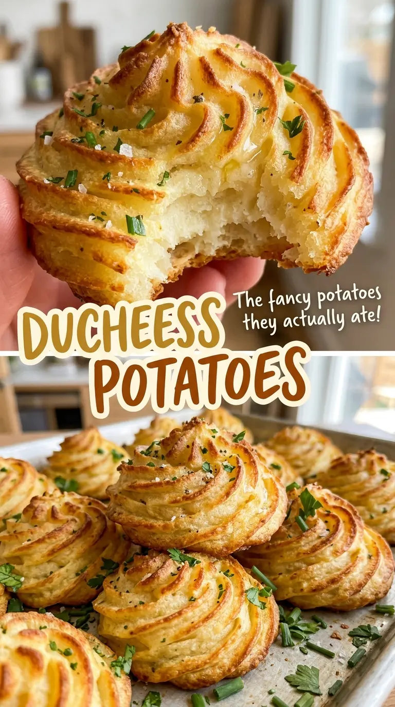Duchess potatoes piped into golden rosettes