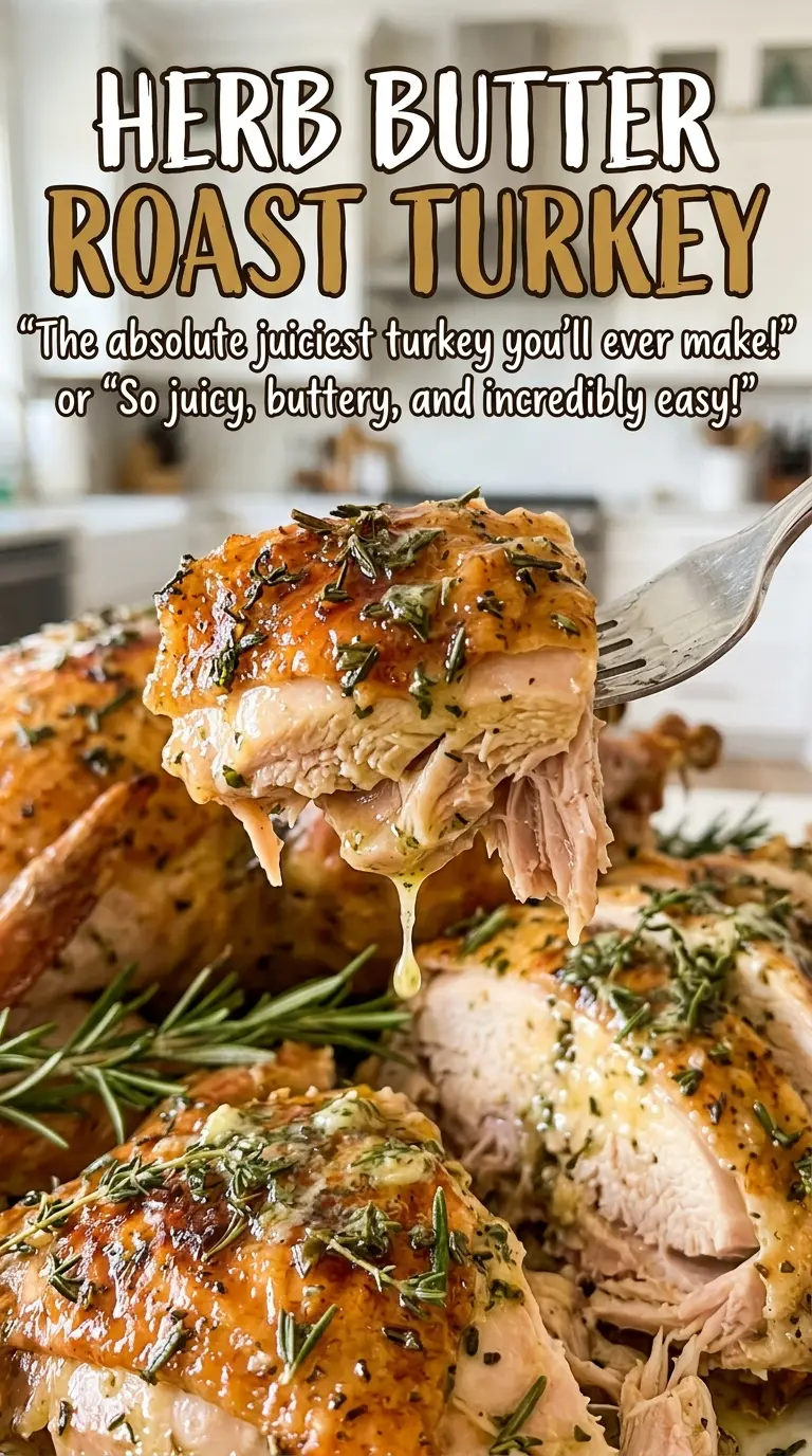 Herb Butter Roast Turkey carved, savory slices