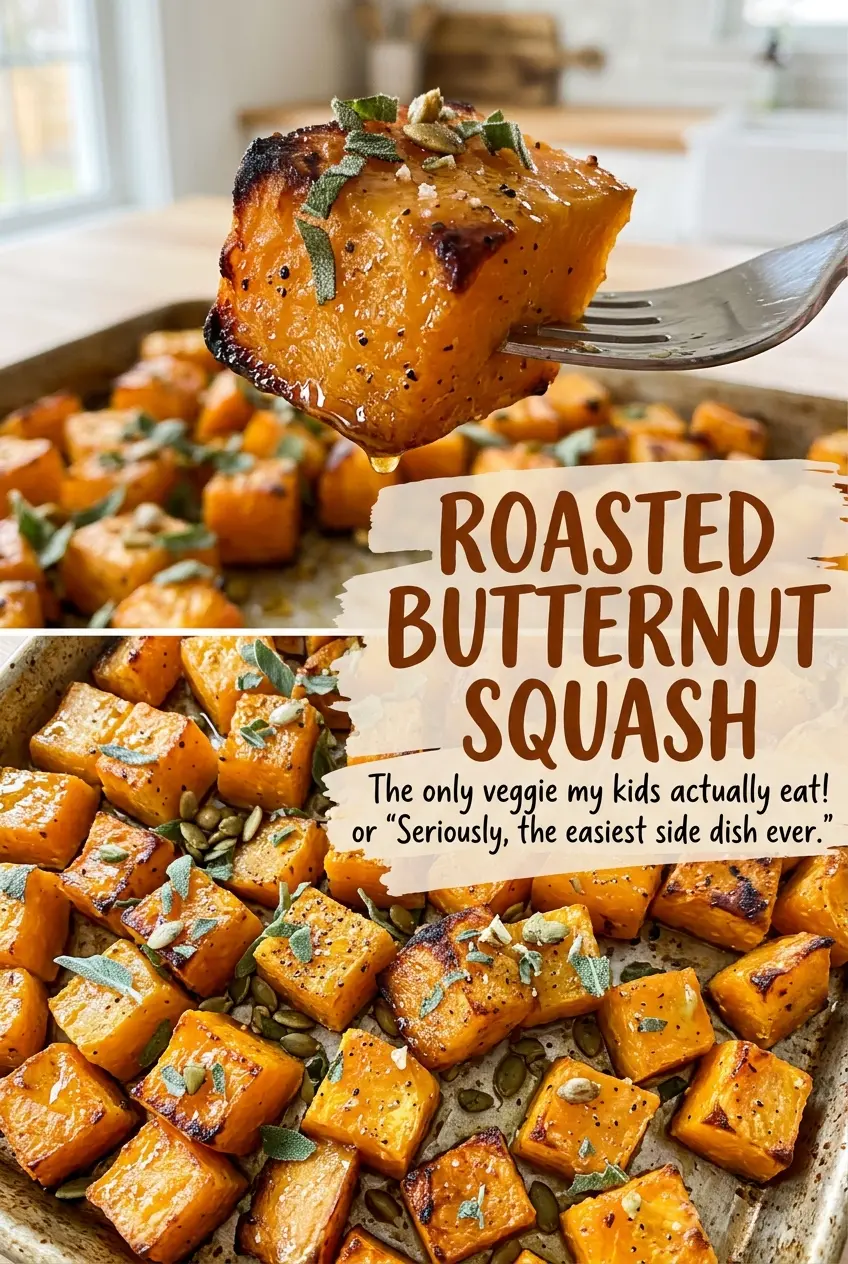 Roasted butternut squash browned golden cubes